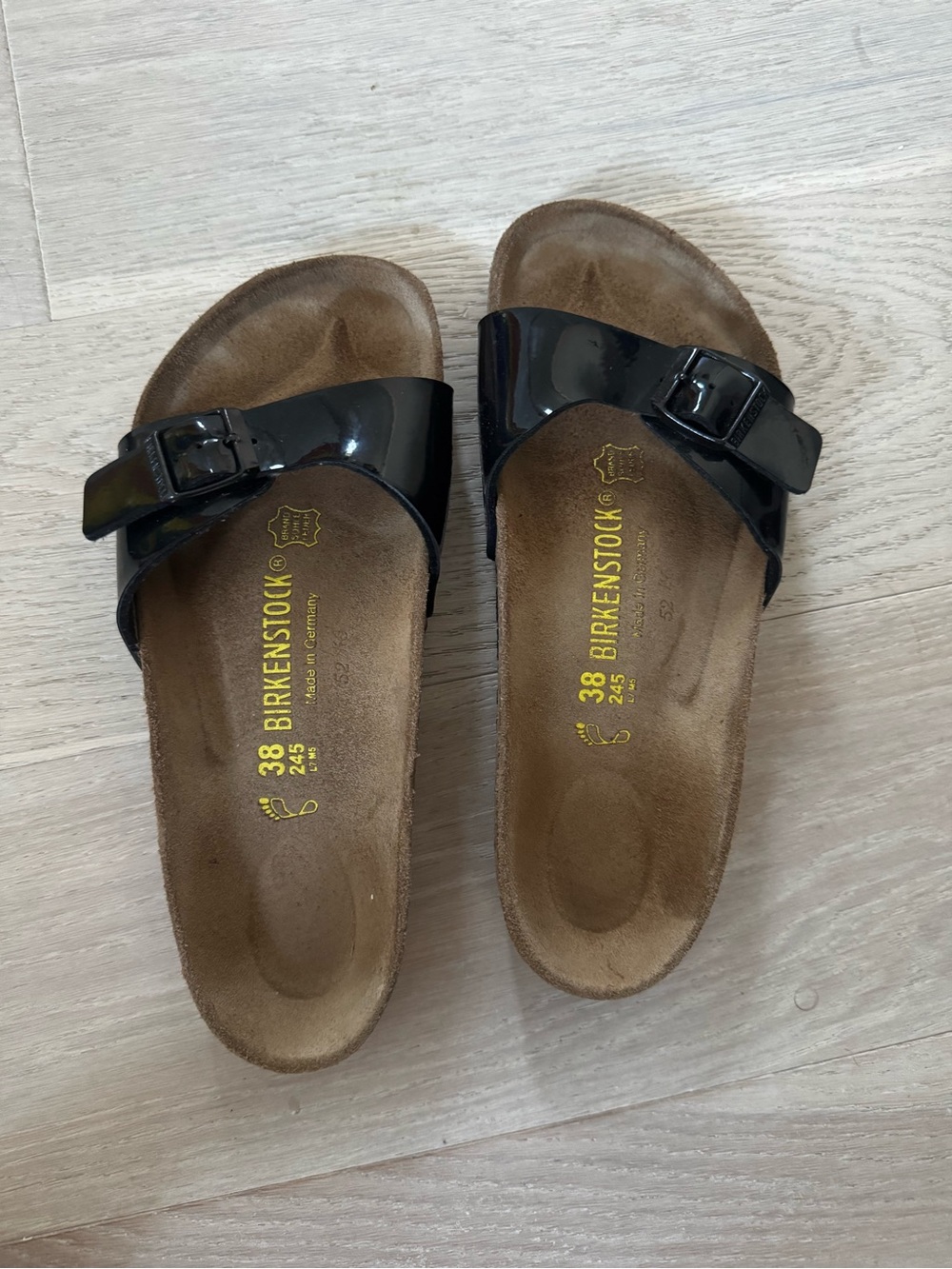 Birkenstock Women's Madrid Patent Black Single-Strap Slide Sandals